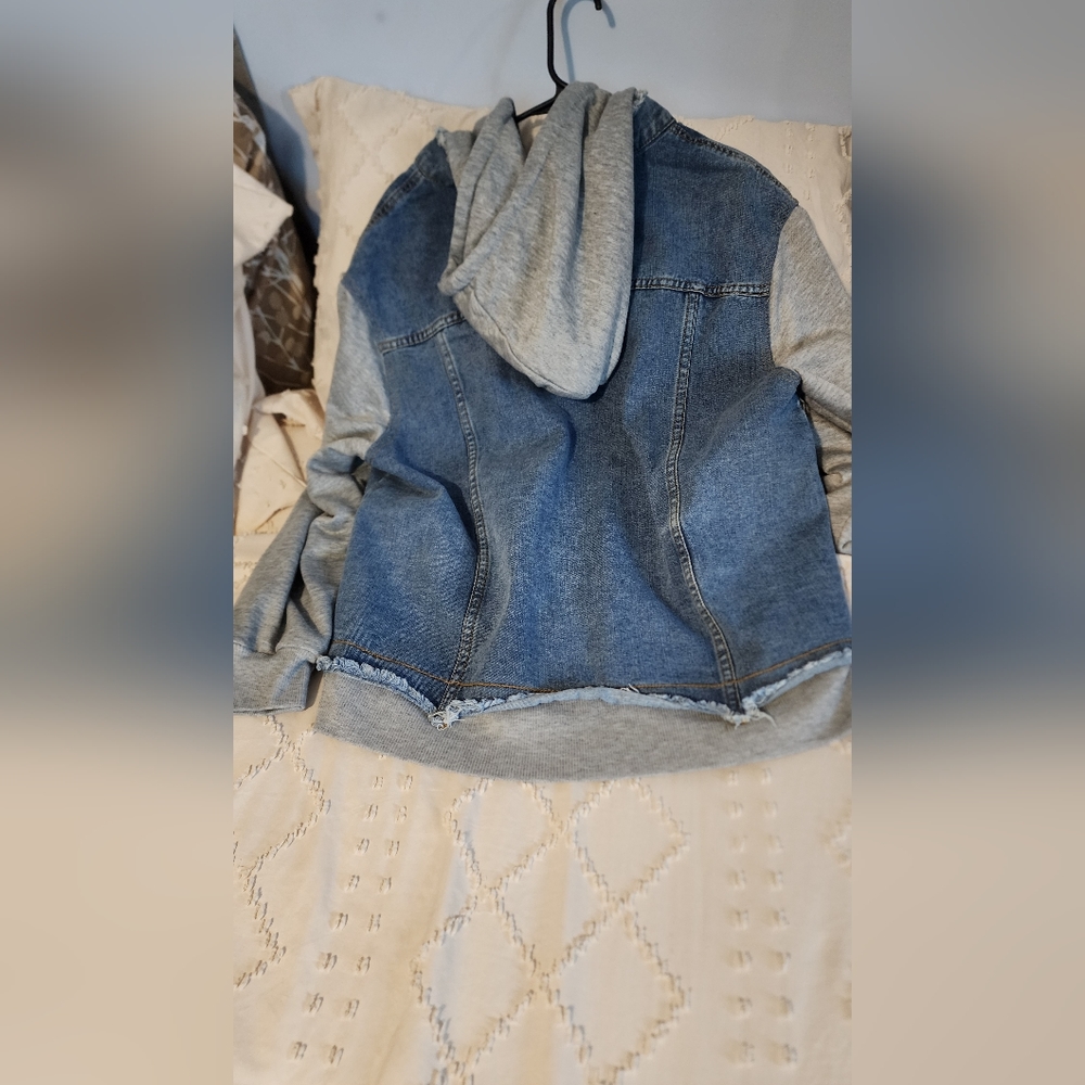 Distressed Hooded Jean Jacket - Picture 2 of 3